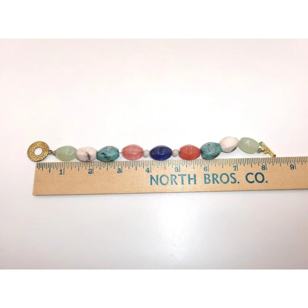 Chunky Multi Gemstone Bracelet Strung Faceted Beads Toggle Clasp 8 inches